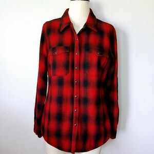 Bob Timberlake Shirt Women's Size Large Red /Black Plaid Faux Sherpa Wool Blend